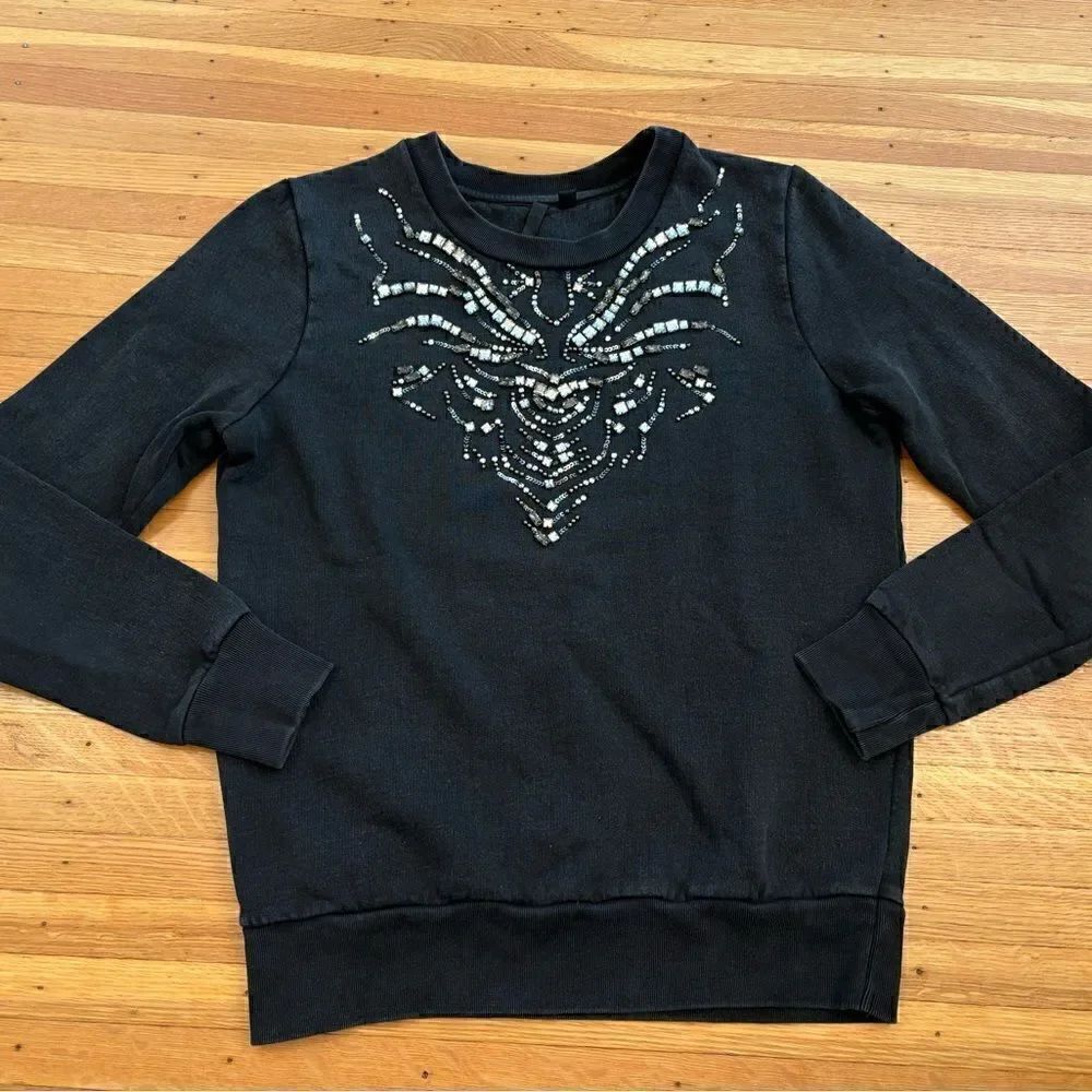 Joes Jeans black/grey crewneck sweatshirt bejeweled/sequins/beads